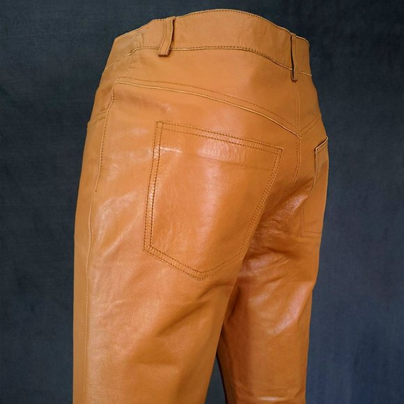 NWT – Cognac Brown 5 Pocket Leather Pants Bagatelle - Picture 6 of 14